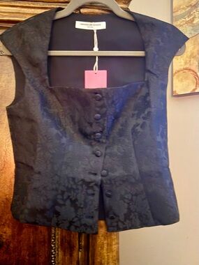 Amanda Uprichard Black Floral Jacquard Button Front Vest